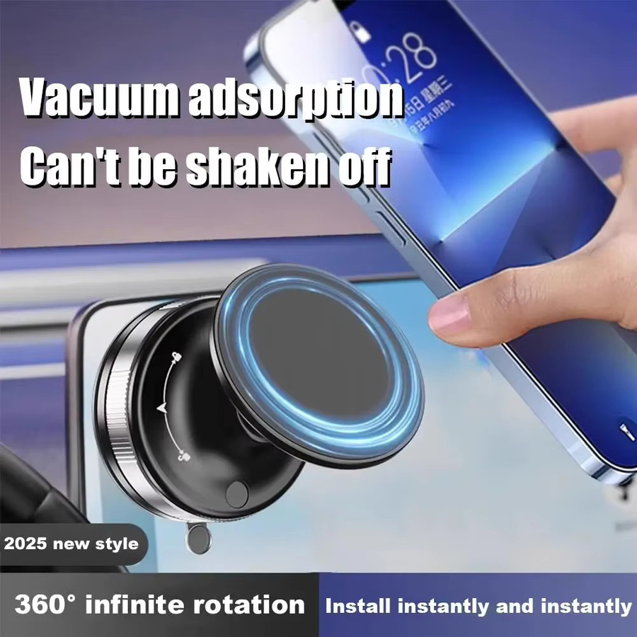 Magnetische Vakuum-Saugnapf-Autotelefonhalterung mit 360 Grad Rotation in Schwarz für iPhone 16 15 14 und andere Smartphones - Bild 2