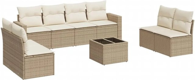 vidaXL 9-teilige Garten-Sofagarnitur in Beige-Creme aus Poly-Rattan mit L-Form und Kissen - Bild 1