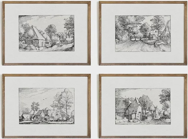 Potdemiel Vintage Landschaft und Landhaus Leinwandmalerei im antiken Skizzenstil als Wandkunst für dein Zuhause - Bild 1