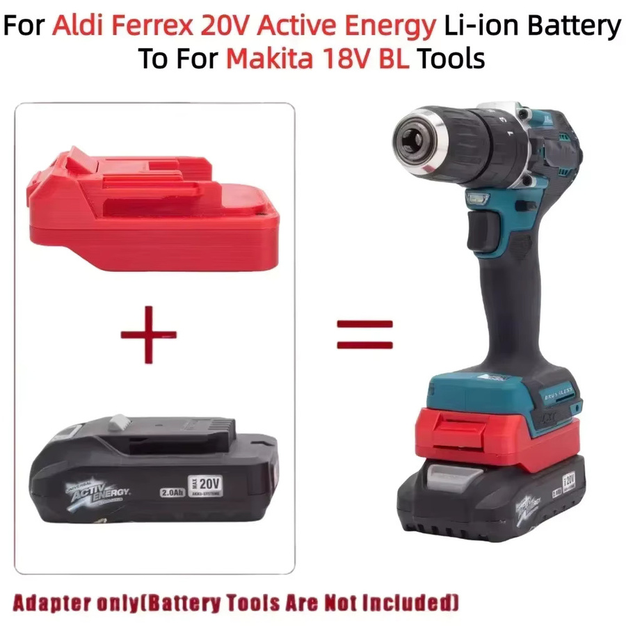 Ferrex Akku-Adapter für Ferrex 20V Active Energy Lithium-Batterien auf Makita 18V Serie Akku-Bohrwerkzeuge, Farbe: Rot - Bild 2