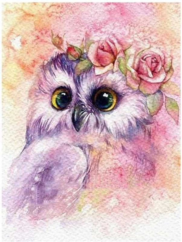 FIYO Diamond Painting Eulen Motiv als mehrfarbige Wanddeko mit Strasssteinen, Querformat, B: 30 cm, H: 20 cm - Bild 1