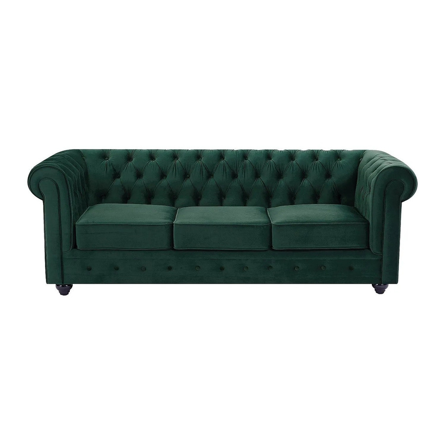 Vente-unique Chesterfield Sofa aus Samt in Grün, Breite: 205 cm - Bild 2