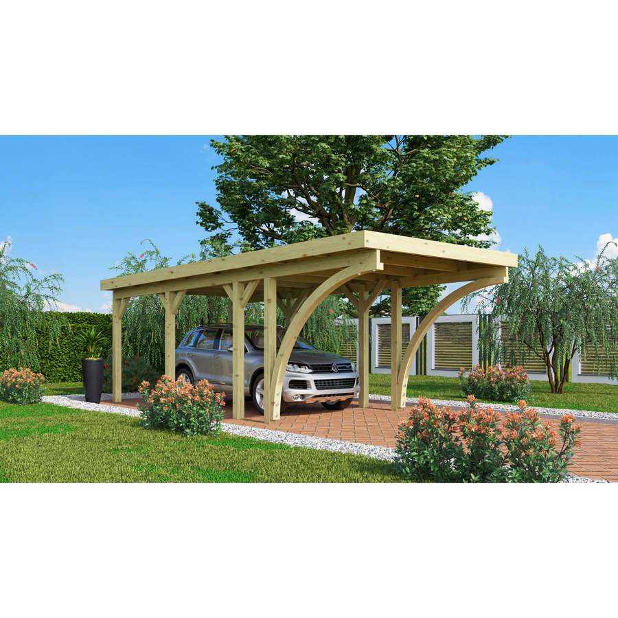 Karibu Einzelcarport Classic 2 mit PVCDach und zwei Einfahrtsbögen, kesseldruckimprägniertes Holz, Außenmaß B: 273 cm, T: 586 cm - Bild 2
