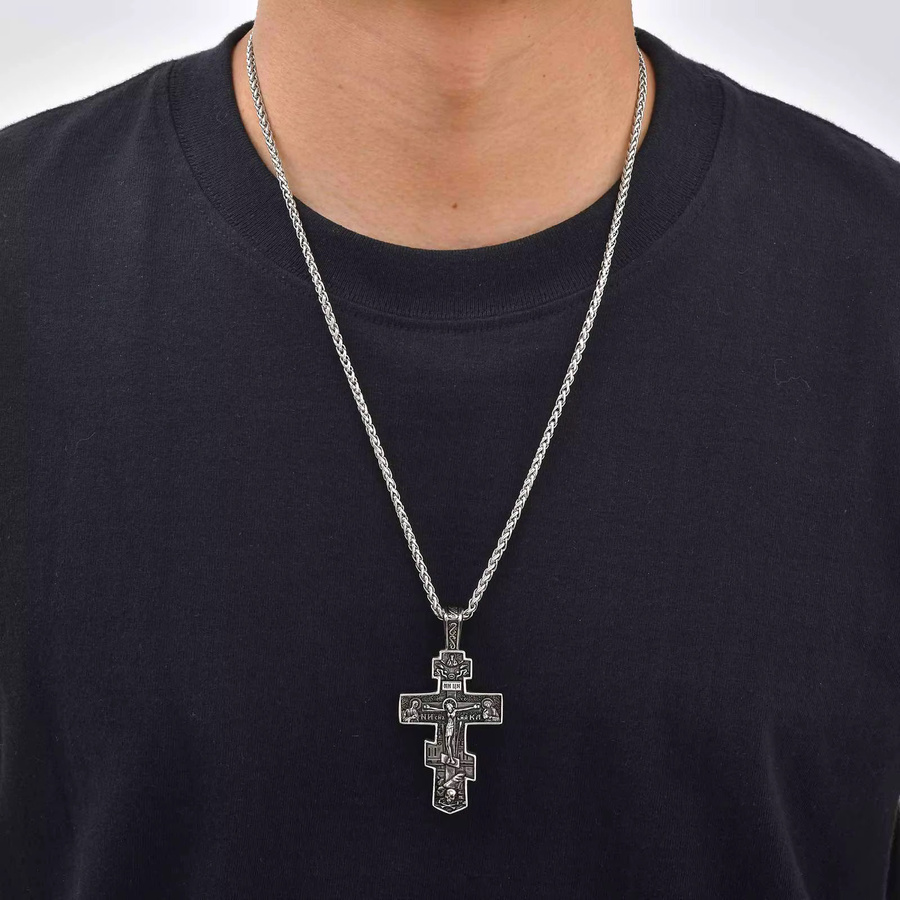 Vnox Halskette, Kreuz-Anhänger, Edelstahl, Silber, Herren - Bild 3