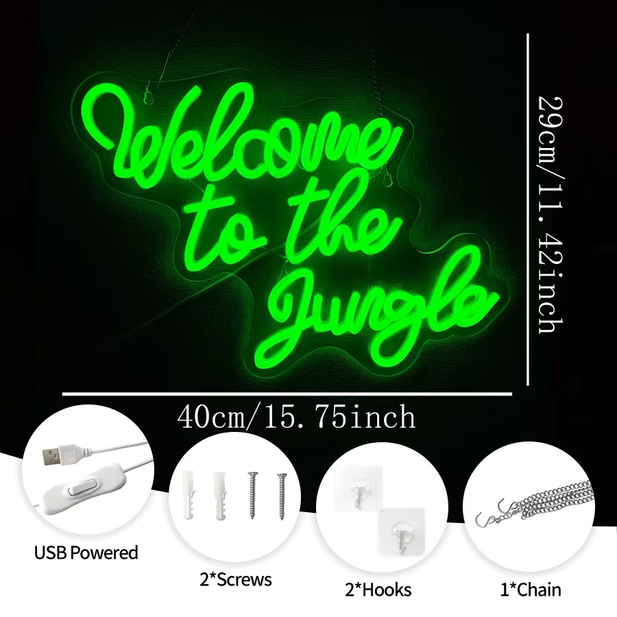 Kartell LED Neonschild Dschungel Welcome in Grün für Wand und Dekoration - Bild 2