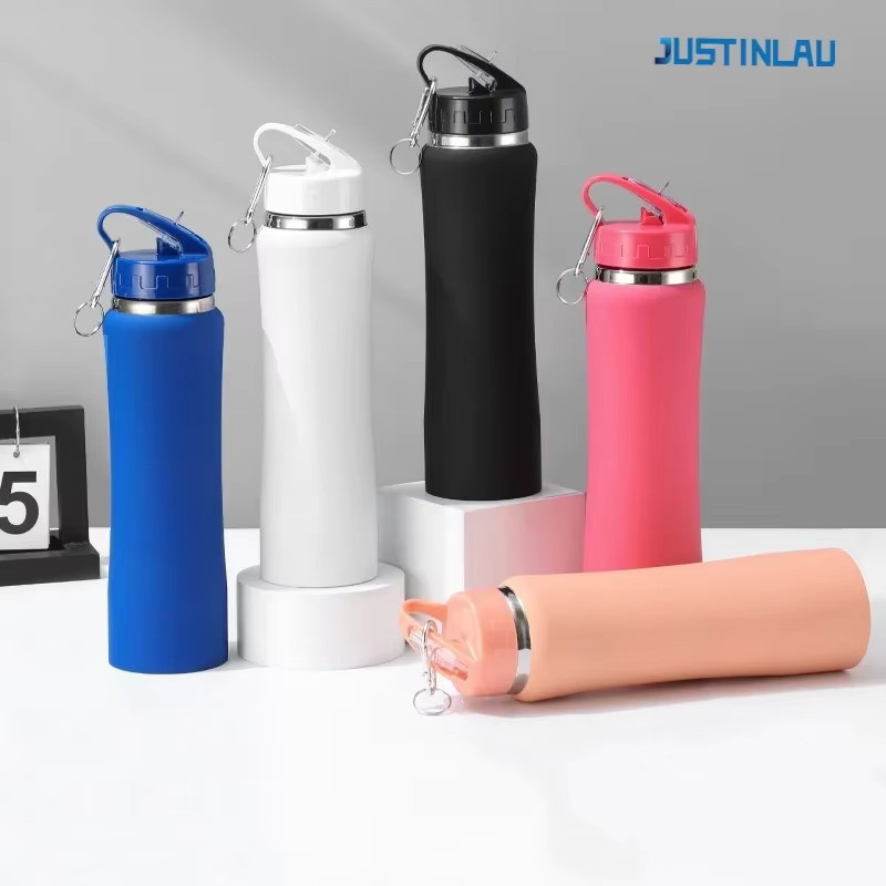 JUSTINLAU Thermoskanne und Trinkbecher mit Strohhalm aus Edelstahl für Kinder, Schwarz, 600 ml / 750 ml - Bild 1