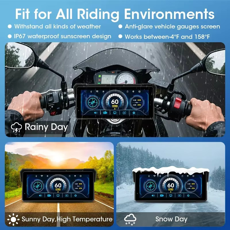JMCQ Motorrad GPS Navigation mit 8,1 Zoll Display, Drahtlose CarPlay und Android Auto Unterstützung, IPX7 Wasserdicht, Dual Bluetooth, 4K + 1080P DVR Dashcam, Schwarz - Bild 5