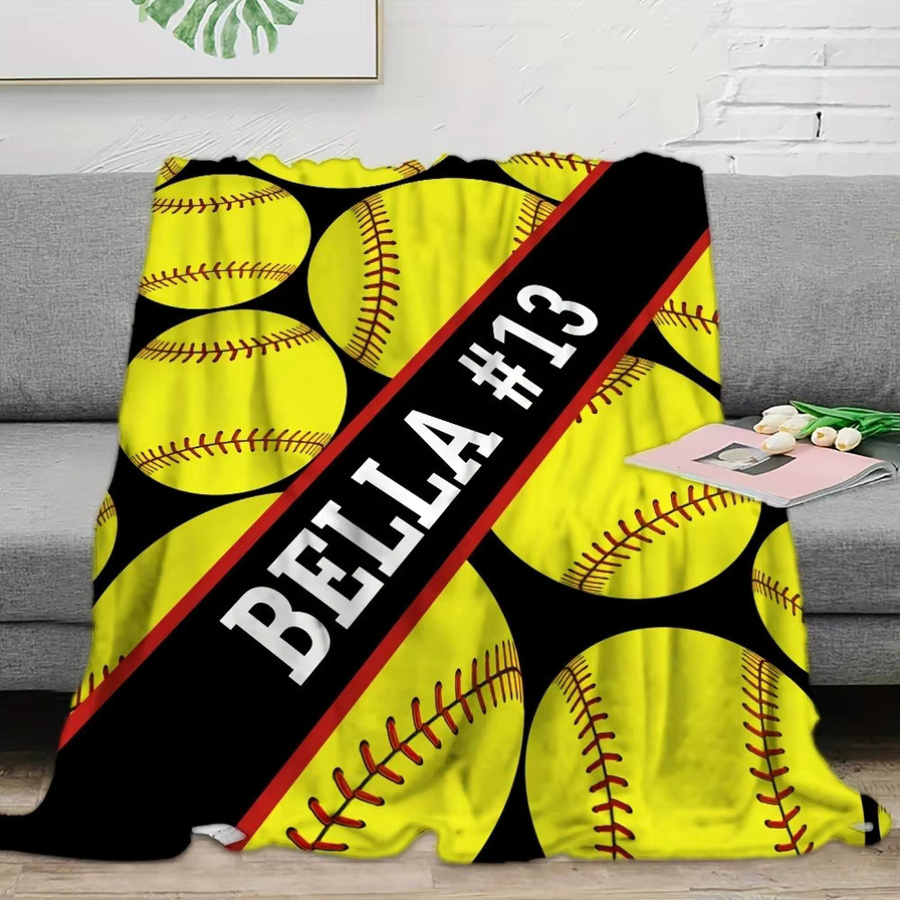 Personalisierte Flanelldecke mit Namen im Baseball- und Softball-Design, weiche Sofadecke für Herbst und Winter, Mehrfarbig - Bild 2