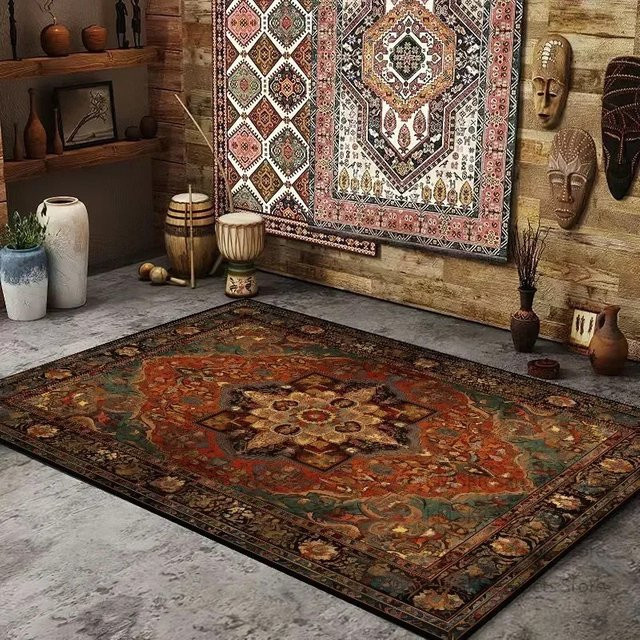 VIKAMA Retro-Teppich im Vintage-Stil mit floralem Muster, schmutzabweisend und fleckenresistent, Mehrfarbig, B: 90 cm, T: 60 cm - Bild 1