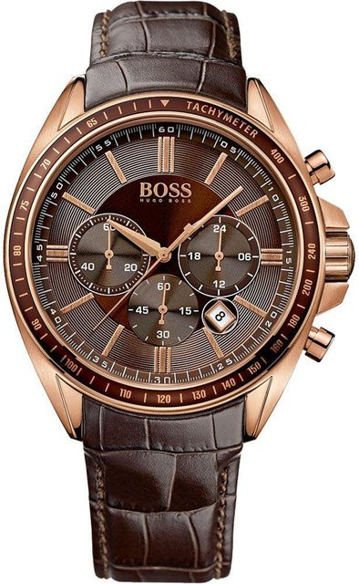 Hugo Boss Chronograph, Quarz, Edelstahl, 47 mm, Leder, Braun, Herren - Bild 1