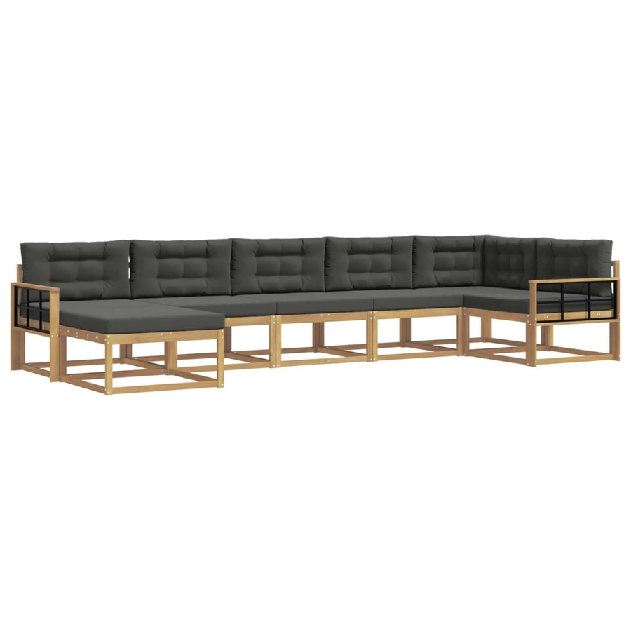 vidaXL Outdoor-Sofagarnitur L-Form aus Akazienholz mit 7 Kissen in Weiß und Anthrazit - Bild 2