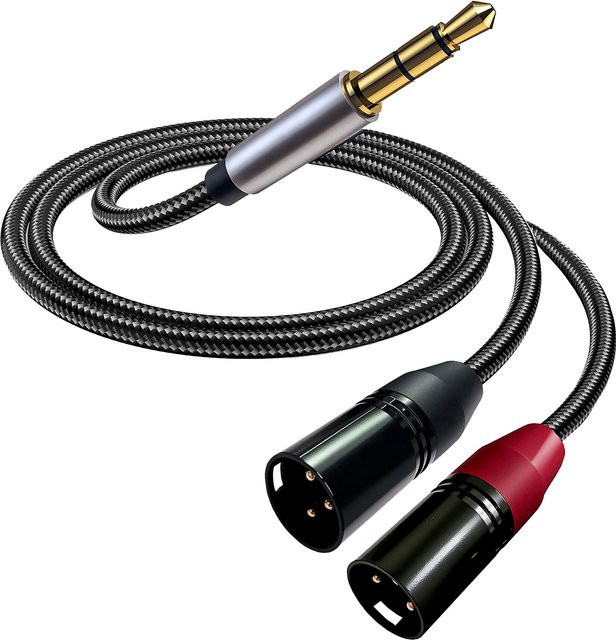 Balanciertes Audiokabel mit 3,5-mm-Klinke auf 2x XLR, vergoldete Stecker, Farbe: Schwarz/Gold - Bild 1
