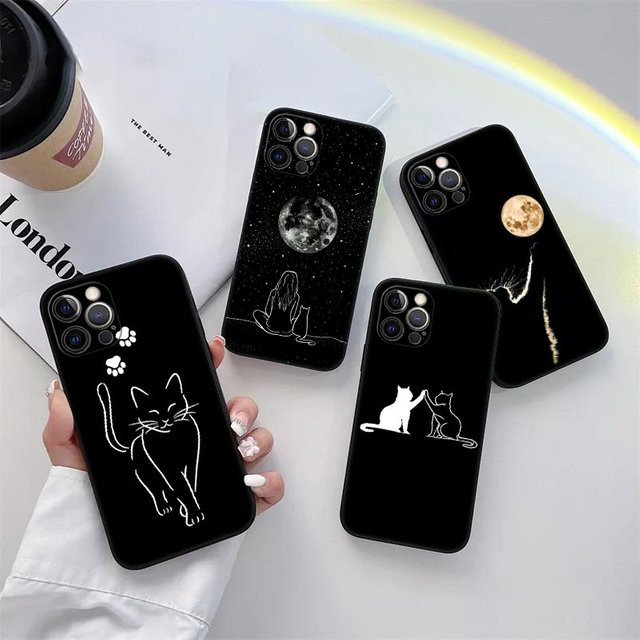 Black Cat Line Handyhülle aus TPU Soft Cover für iPhone 11 12 13 14 15 16 Pro Max und weitere Modelle in Schwarz - Bild 1