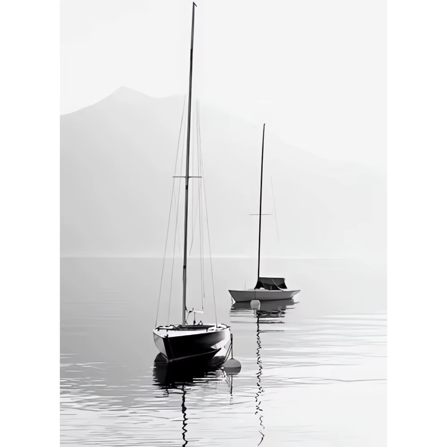 AZNM Leinwanddekoration Set mit Naturmotiven See, Boot und Wald in Schwarz-Weiß für deine Wandgestaltung - Bild 2