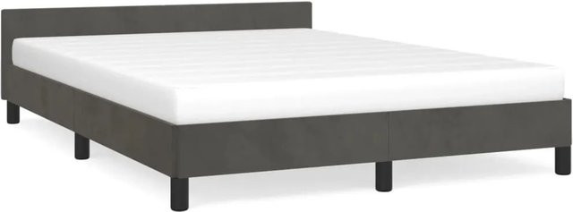 vidaXL Bettgestell mit Kopfteil aus Samt in Dunkelgrau, B/T/H: 140 x 200 x 143 cm - Bild 1