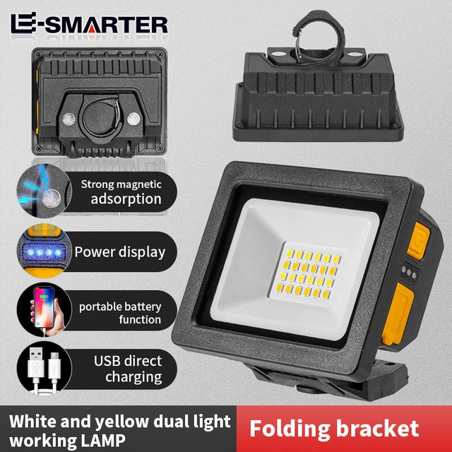 ESMARTER USB wiederaufladbare LED-Taschenlampe mit COB-Arbeitsleuchte, magnetisch und drehbar, Schwarz - Bild 1