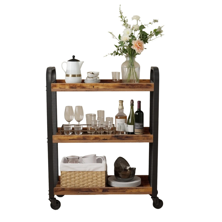 Songmics Servierwagen Derry mit 3 Ablagen und Rollen in Braun-Schwarz im Vintage-Design - Bild 2