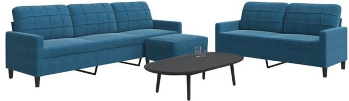 3-tlg. Sofagarnitur mit Kissen von Vidaxl in Blau aus Samt und Metall im modernen Design - Bild 1