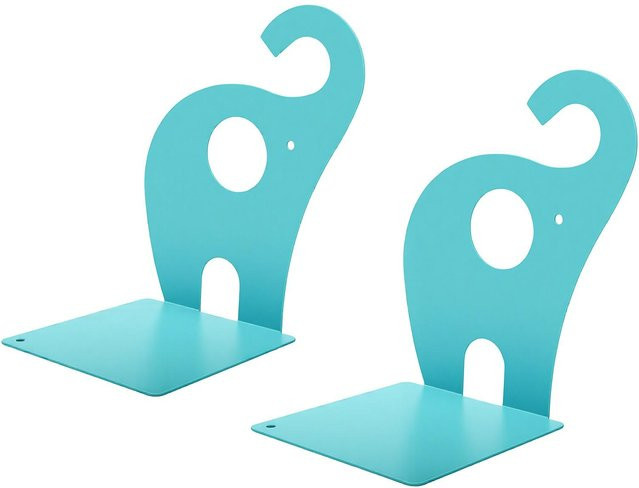 Paar Metall-Buchstützen Elefant Design in See-Blau/Türkis rutschfest für Ordner und Notizbücher - Bild 1