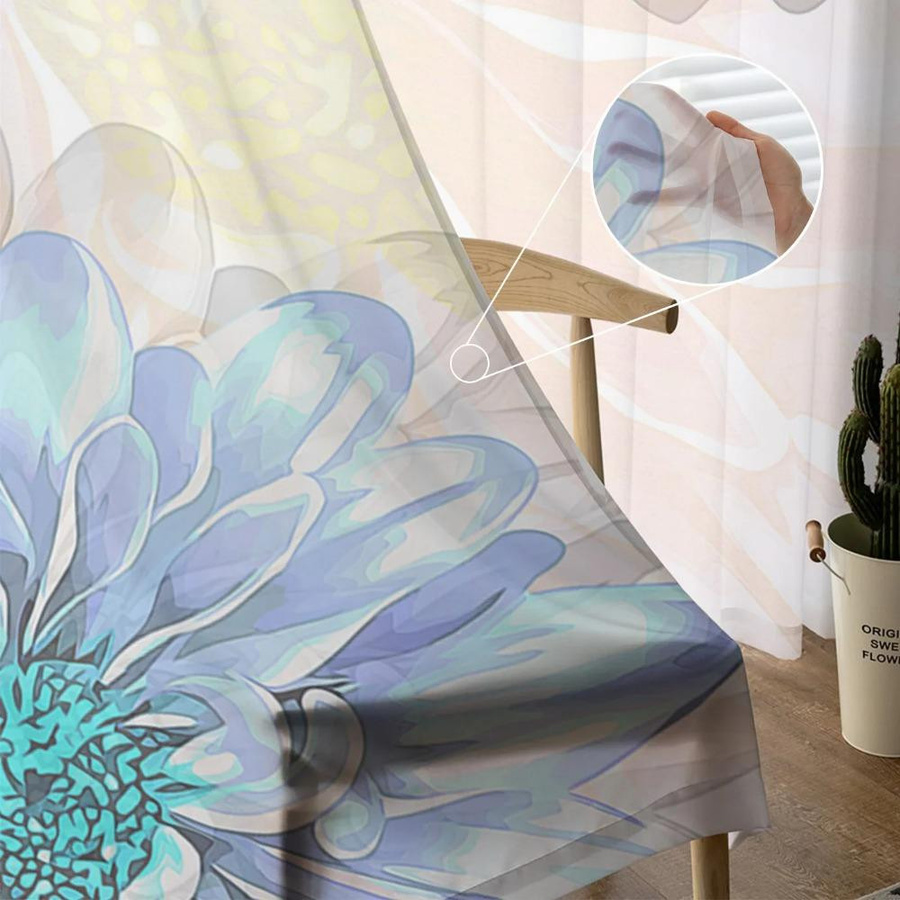 Yiran Furniture Transparente Voile Vorhänge mit Aquarell-Blumenmuster, B: 135 cm, H: 115 cm - Bild 2