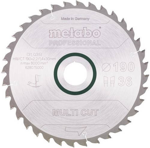 Metabo Multi Cut Professional Kreissägeblatt Universal für Holz, Kunststoff und Metall, Farbe: Silber, Durchmesser: 190 mm, Bohrung: 30 mm, Zähnezahl: 36, Hartmetallbestückung - Bild 1