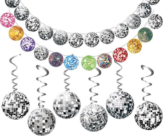 XMSJ Musik Disco Party Banner Girlande als hängende Wirbel Dekoration in Multicolor für Retro 80er und 90er Hip Hop Partys - Bild 1