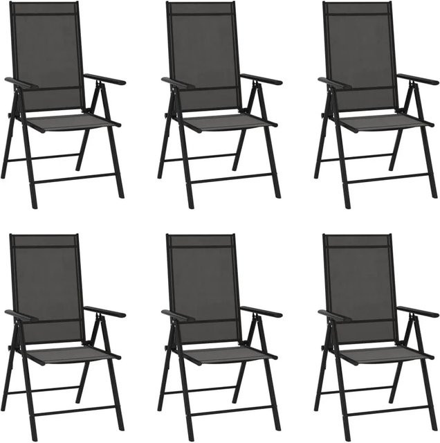 Furnicato 6er Set klappbare Gartenstühle aus Aluminium und Textilene in Schwarz, B/T/H: 54 x 73 x 107 cm - Bild 1