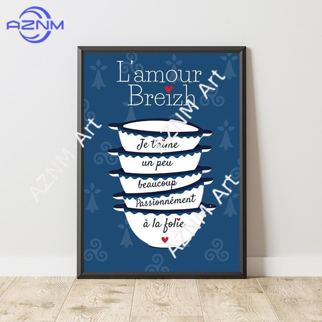 KAYOU Poster Love Breizh mit bretonischen Symbolen und Boho-Landschaft in Blau - Bild 1