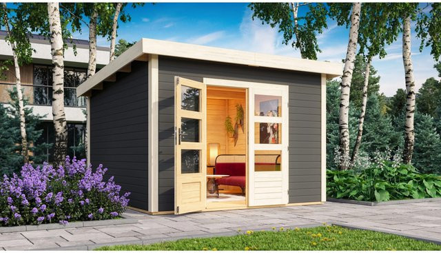 Karibu Holz-Gartenhaus Karlskoga 3 mit Pultdach in Terragrau, B/T: 305 x 305 cm - Bild 1