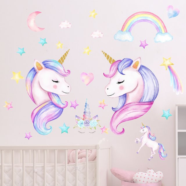 BRUP Wandtattoo Einhorn mit Regenbogen und Sternen in Multicolor für die Dekoration deines Kinderzimmers - Bild 1