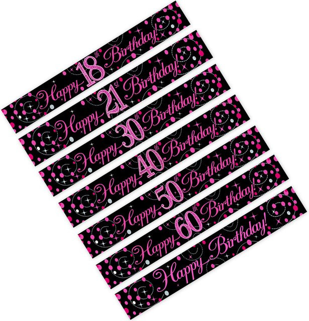 OURFETE Geburtstagspennant Banner in Schwarz und Pink mit Glitzerpunkten, 2,7 m Länge - Bild 1