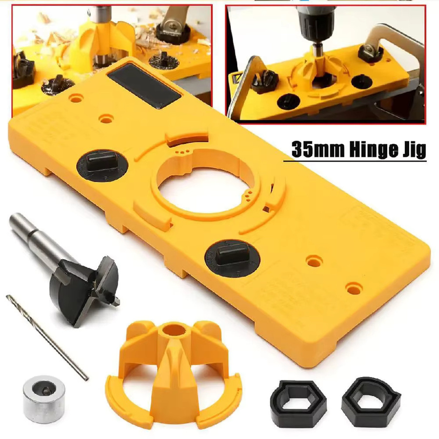 Toorise Scharnier Jig Bohrführung für 35mm Cup Style Scharniere mit Forstner Bohrer für Holzbearbeitung und DIY in Blau und Gelb - Bild 3