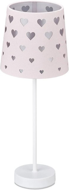 Relaxdays Nachttischlampe mit Stoffschirm in Rosa und Herzmotiv, Höhe: 43 cm, Durchmesser: 16 cm - Bild 1