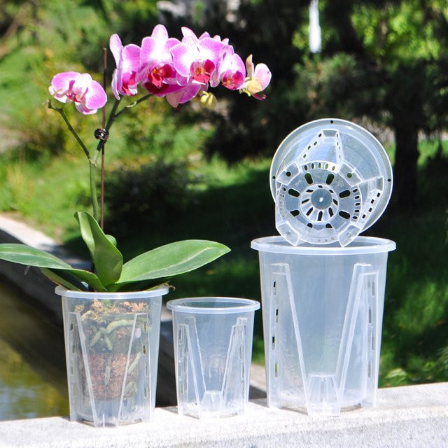 5er Set transparente Kunststoff-Blumentöpfe zur Wurzelkontrolle für Orchideen und Zimmerpflanzen - Bild 1