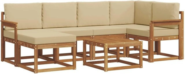 vidaXL Outdoor-Sofagarnitur L-Form aus Akazienholz mit Kissen und Couchtisch in Braun und Beige - Bild 1