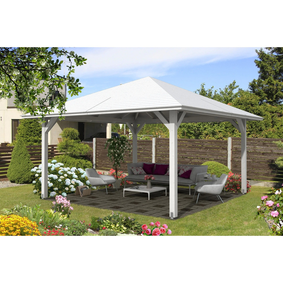 Skan Holz Pavillon Cannes 3 aus Fichte mit Zeltdach in Weiß, B/T/H: 504 x 504 x 344 cm - Bild 2