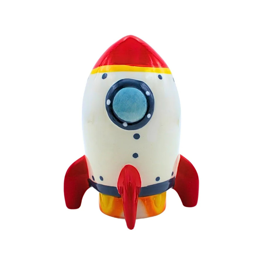 Dekohelden24 Kinderspardose Rakete aus Keramik in Bunt mit wiederverschließbarem Gummistopfen, H x B x T: 13 x 7 x 7 cm - Bild 2