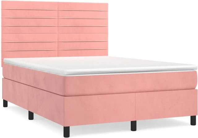 vidaXL Boxspringbett mit Matratze in Rosa aus Samt, Hybridbett mit Taschenfederkern, Breite: 140 cm, Länge: 200 cm - Bild 1