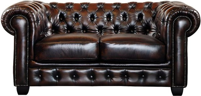 Vente-unique Chesterfield Sofa Brenton aus Leder in Schokobraun mit Punksteppung, Breite: 160 cm - Bild 1