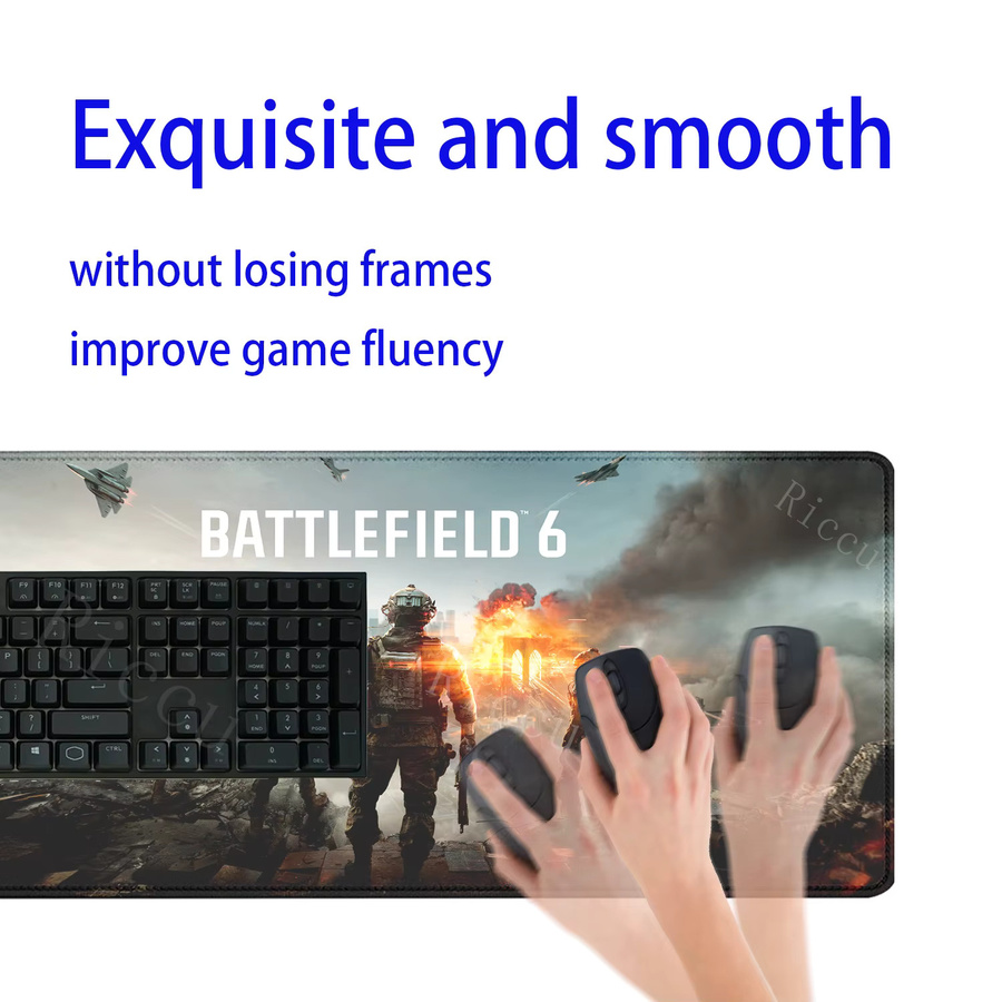 Riccu Battlefield 6 XXL-Schreibtischunterlage in Multicolour mit HD-Druck und Overlock-Kante für Gaming und E-Sport - Bild 3