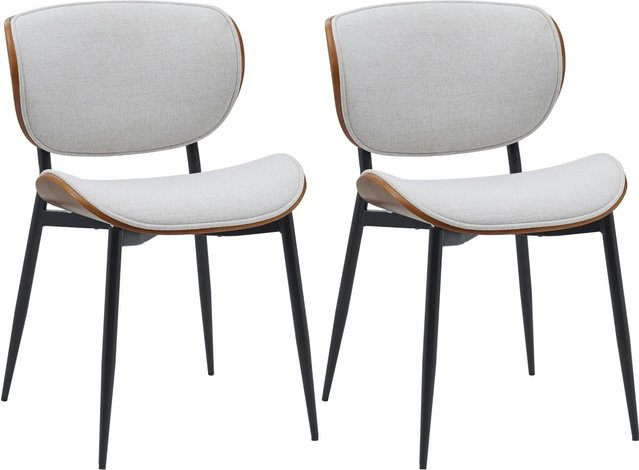 DELUKE 2er Set Esszimmerstühle DUVAN aus Stoff und Kunstleder in Walnuss/Creme, modern design, B/T/H: 50 x 54 x 80 cm - Bild 1