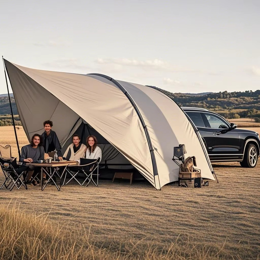 Pumbba Sonnenschirm Beige wasserdicht PU4000 mit gebogener Lichtbogenstruktur für Camping und Outdoor geeignet für 8–10 Personen - Bild 2