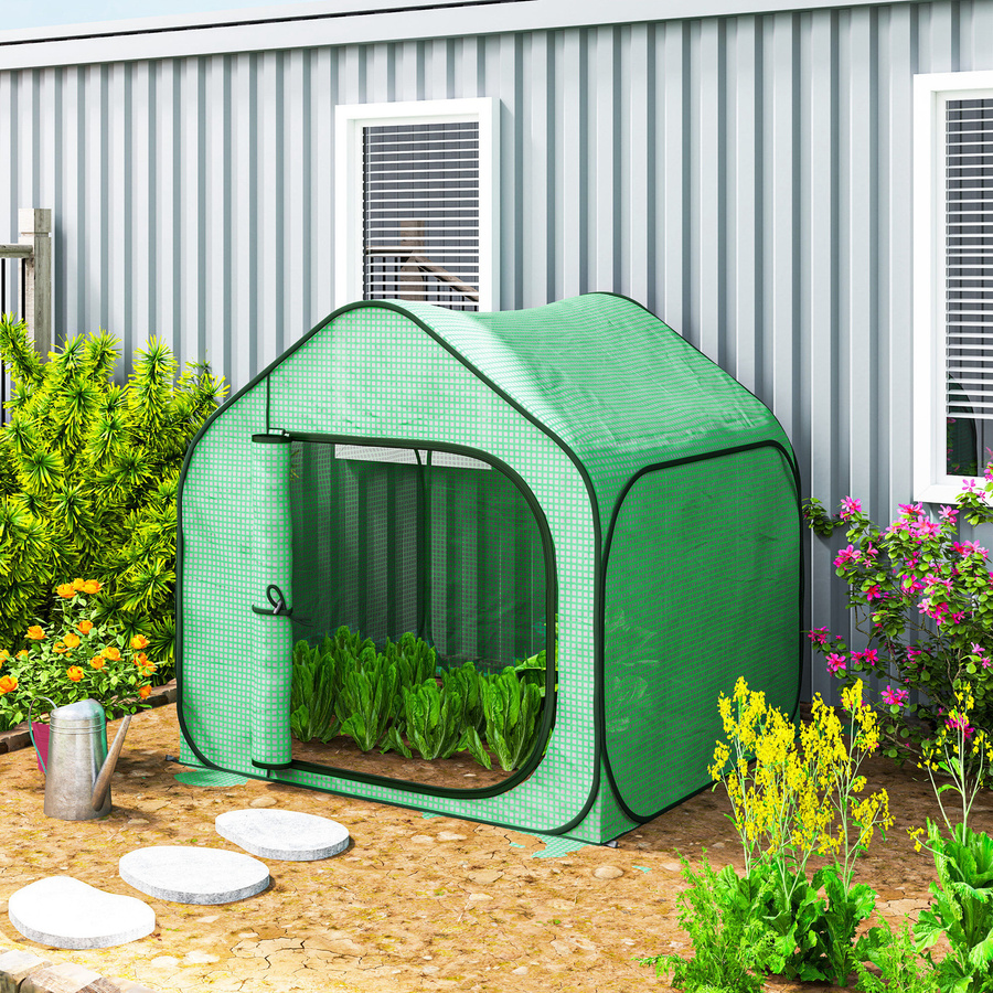 Outsunny Pop-up Balkon Gewächshaus mit Reißverschlusseingang, faltbares Garten-Gewächshaus aus Stahl und PE, Grün, B: 150 cm, T: 148 cm, H: 148 cm - Bild 2