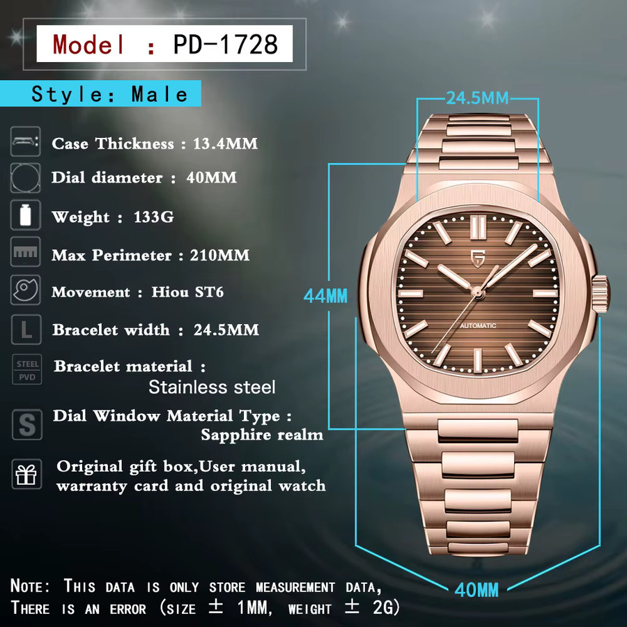 PAGANI DESIGN Armbanduhr Automatik, Edelstahl, Roségold, Herren - Bild 5
