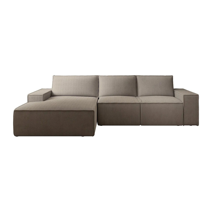 Vente-unique Schlafsofa Amelia in Taupe mit Cord-Bezug, L-Form, Breite: 297 cm - Bild 2