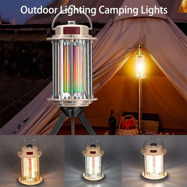 ESMARTER LED Retro Camping Laterne mit Stativ, dimmbar, USB wiederaufladbar und wasserdicht - Bild 1