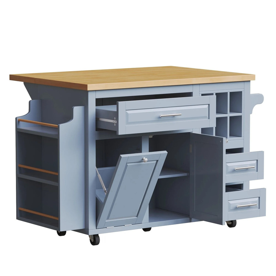 okwish Küchenwagen mit Schubladen und Weinkorb in Blau, B/T/H: 143 x 75 x 91 cm - Bild 2
