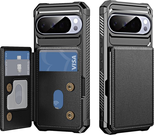 szHAIyu Leder-Handyhülle mit Kartensteckplatz für Google Pixel 7, 8, 9, 10, Pro XL, 8A, 7A, 9A in Schwarz, stoßfeste Flip-Wallet-Tasche - Bild 1