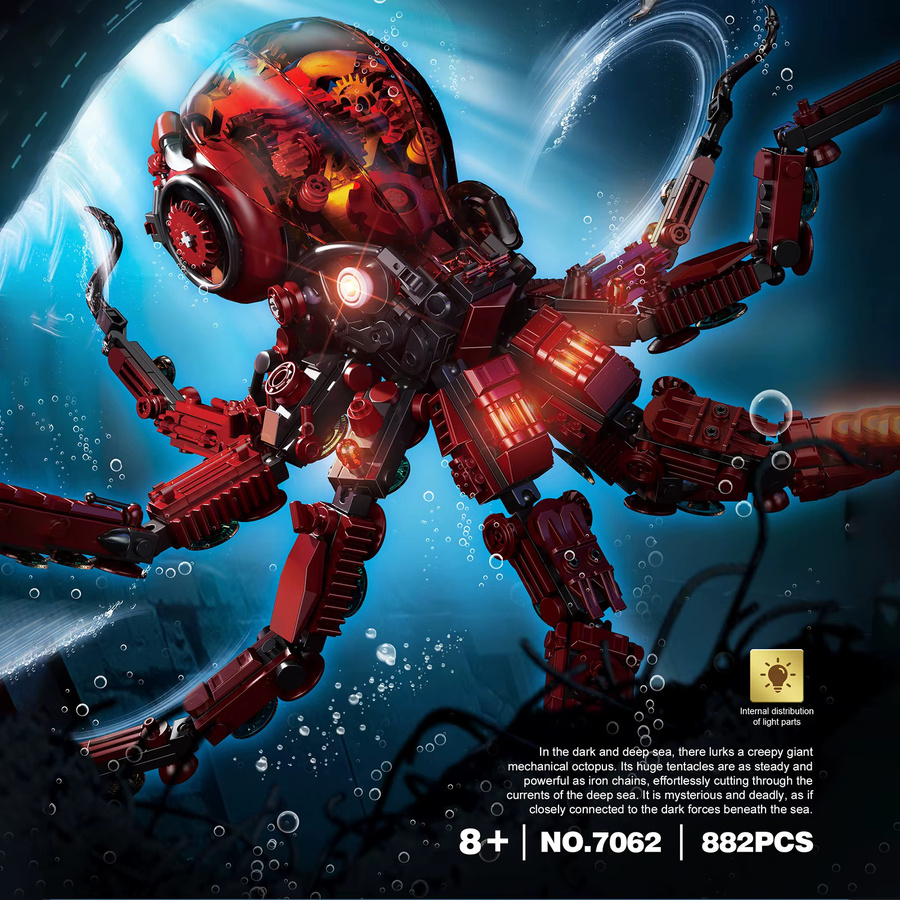 wishiot Mechanisches Oktopus Sammlermodell STEM-Bausteine-Set in Rot mit 882 Teilen - Bild 2