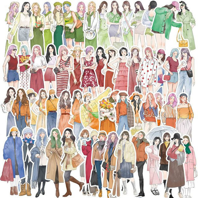 Rspctou Cartoon Vier Jahreszeiten Mode Dress Up Mädchen Ästhetische Aufkleber, 10/30/50 stücke - Bild 1